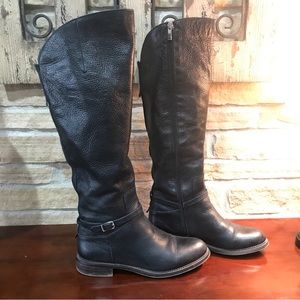 Franco Sarto tall Leather black boots Womens sz 7.5 M  silver accents, zipper